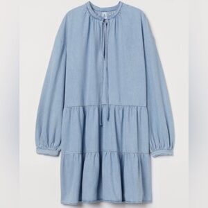 H&M Denim Tiered Long Sleeve Oversized Mini Dress